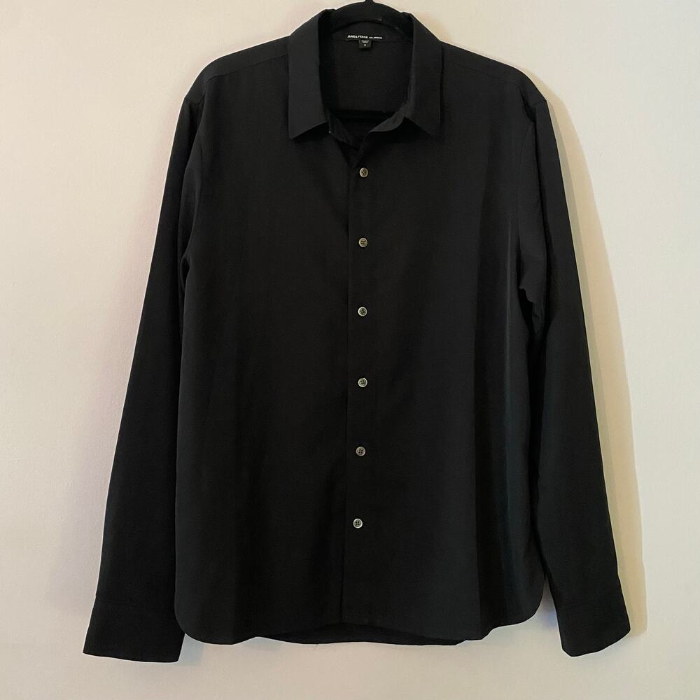 James Perse Los Angeles Black Silky Button Down Shirt Minimalist Work 2 / Medium